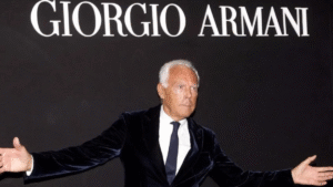 Here’s a portrait of Giorgio Armani—an icon of minimalism and elegance, with a gaze that feels like a lesson in quiet confidence.
